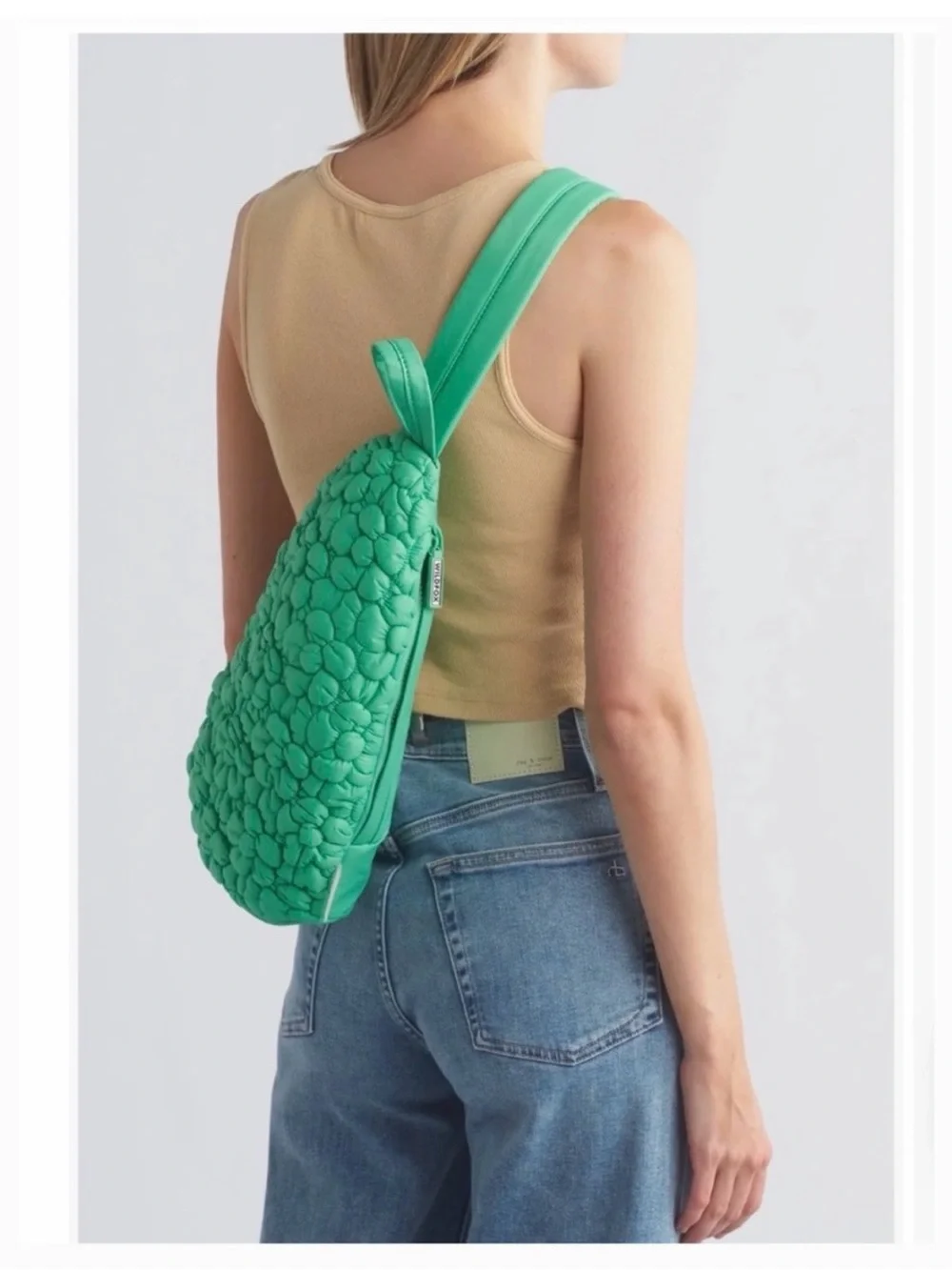 Wildfox Green Quilted Floral Sling Backpack double sided zipper!! MSRP $78